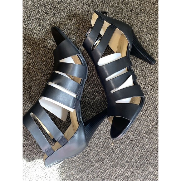 NEW Liz Claiborne 'Gavi' Cognac lack Strap 4" Stacked Heels/Sandals Open Toe 8.5 - Picture 10 of 13